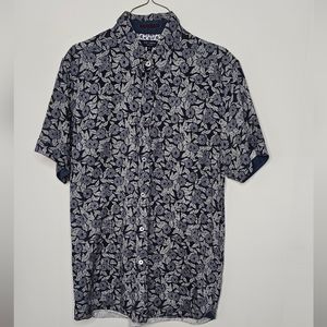 Ted Baker Mens 4 Blue Floral Short Sleeve Button Up